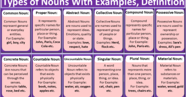 Types of nouns with definition and examples