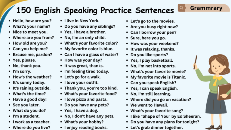 150 English Speaking Practice Sentences for daily life - grammrary.com