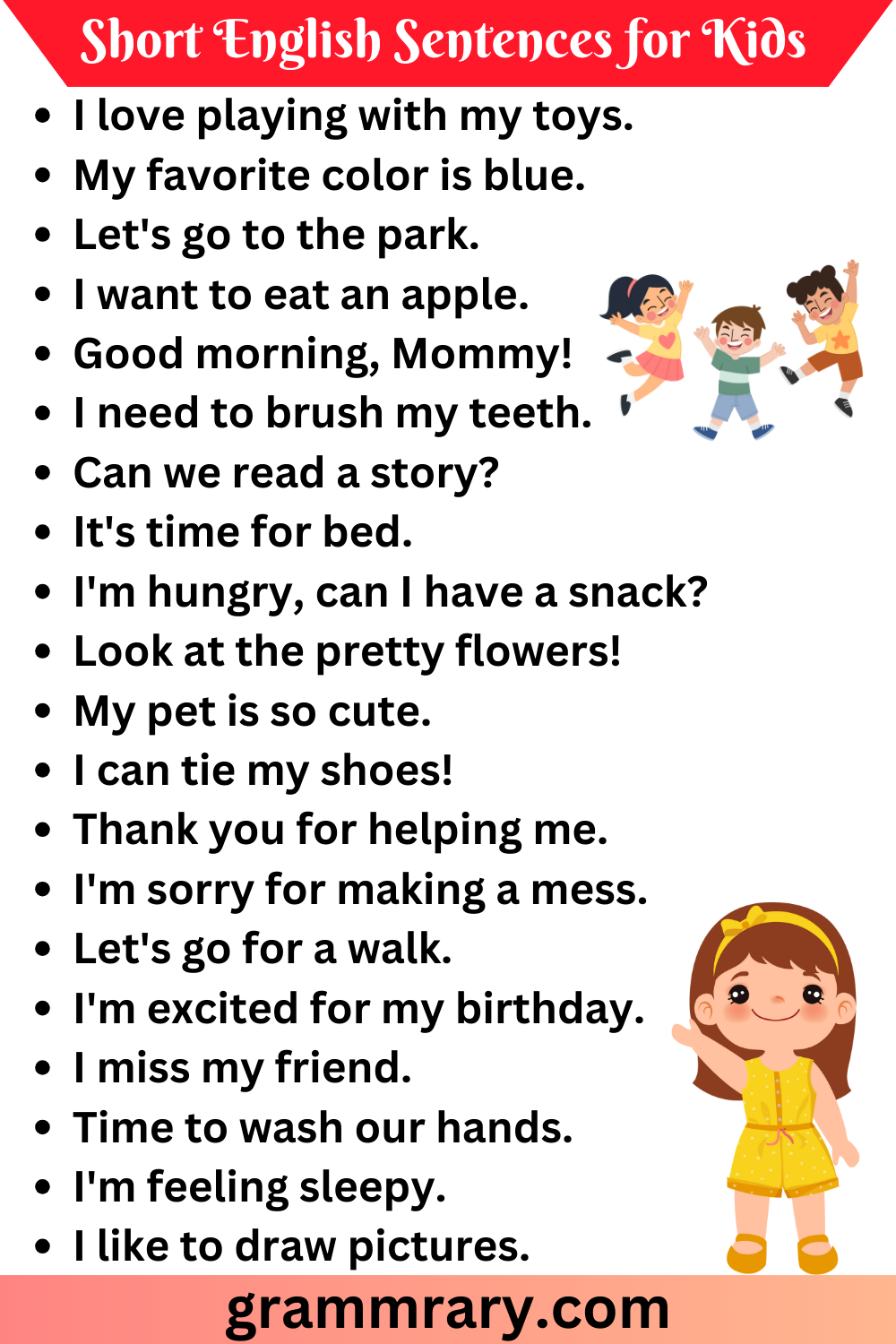 Short English Sentences for Kids - 100 Short English Sentences for kids