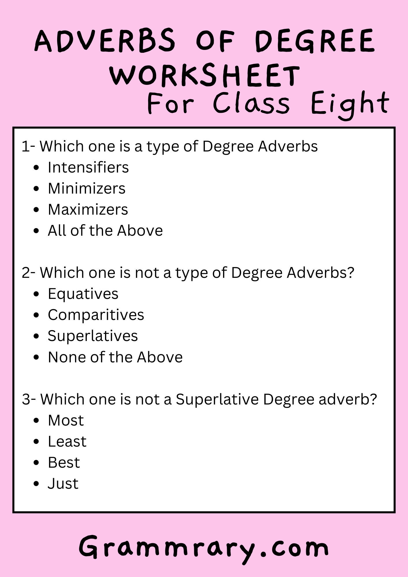 Adverbs of degree worksheet 