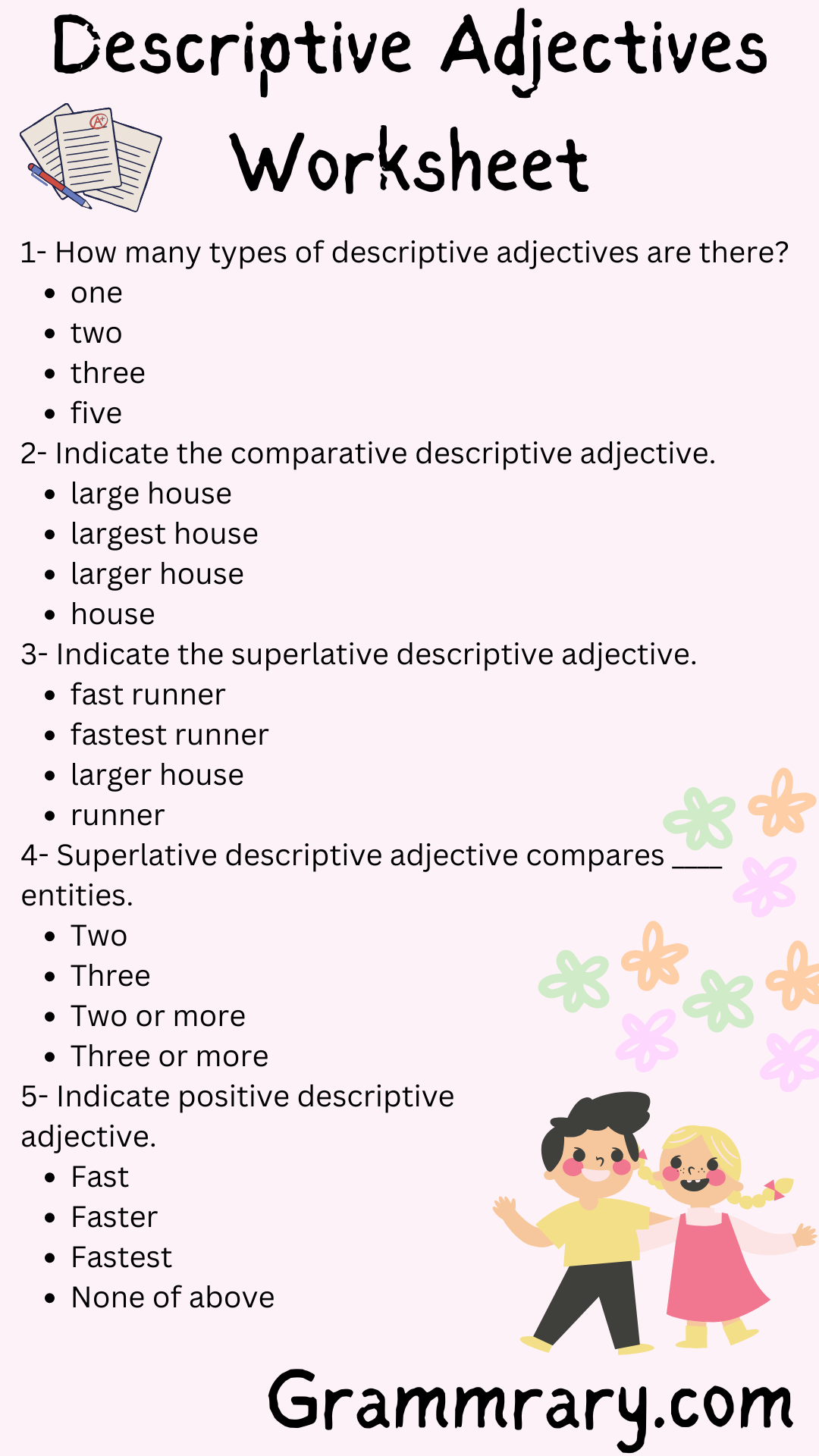 Descriptive adjectives worksheet