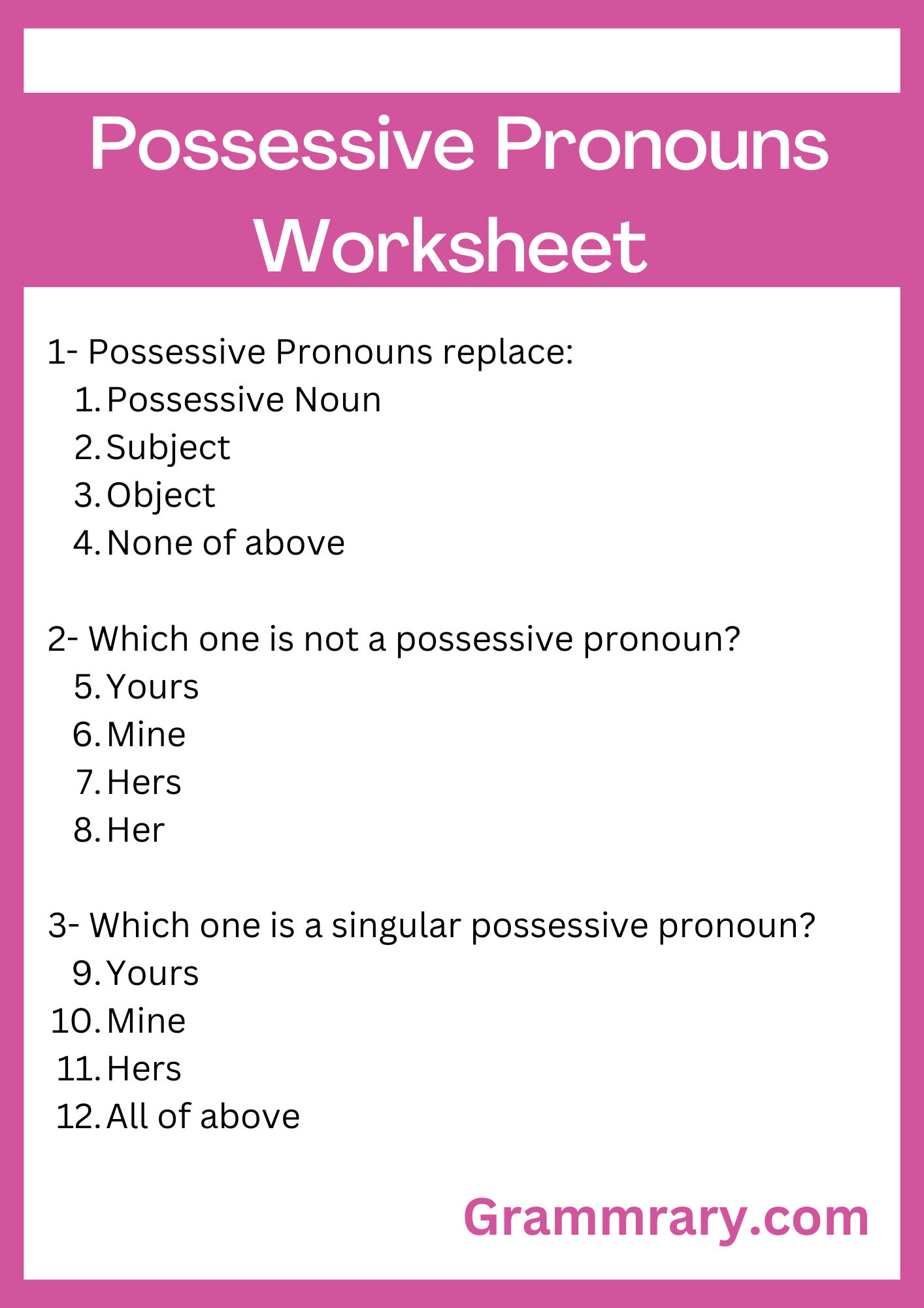 Possessive Pronouns Worksheet