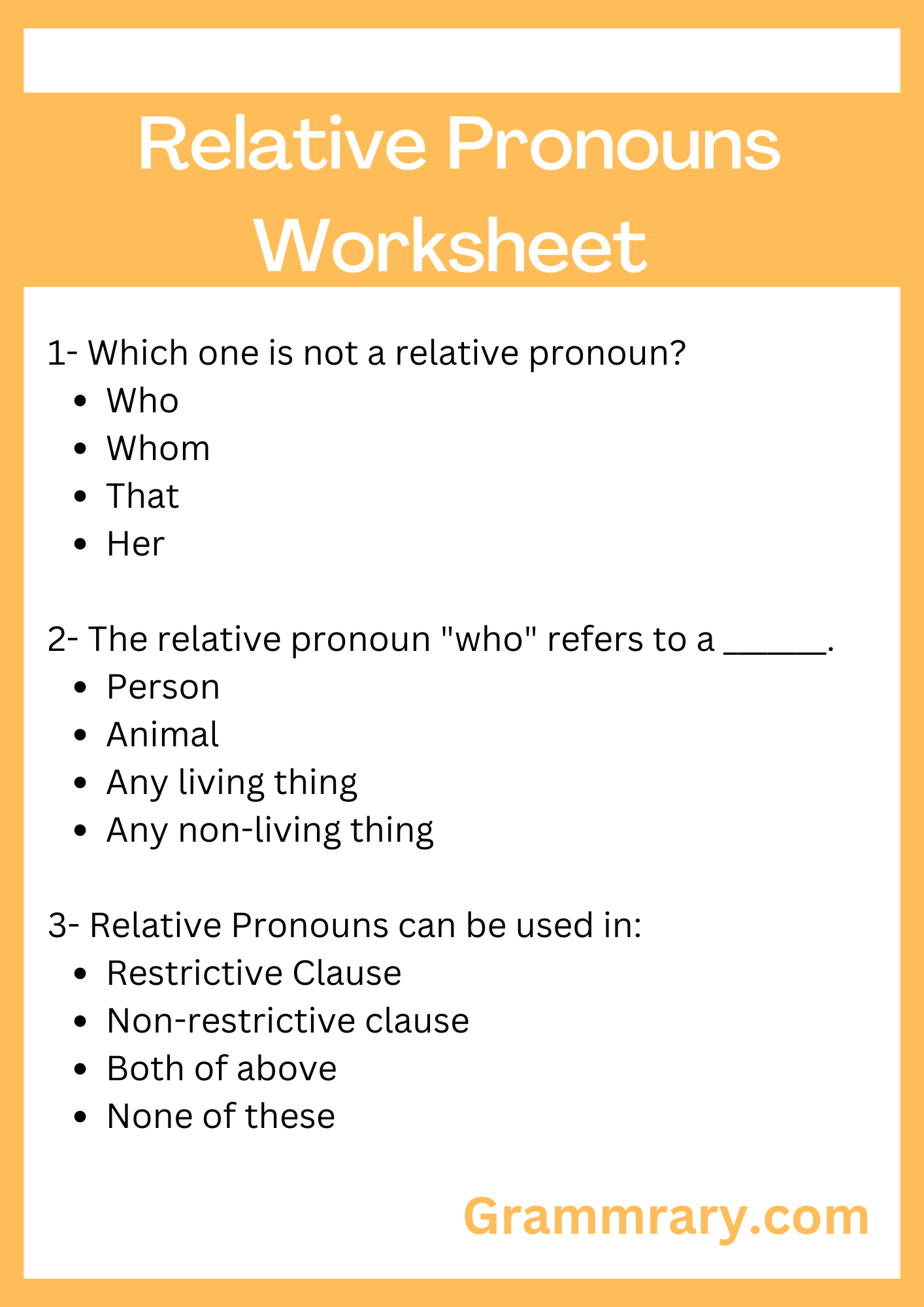 Types of Pronouns Worksheet