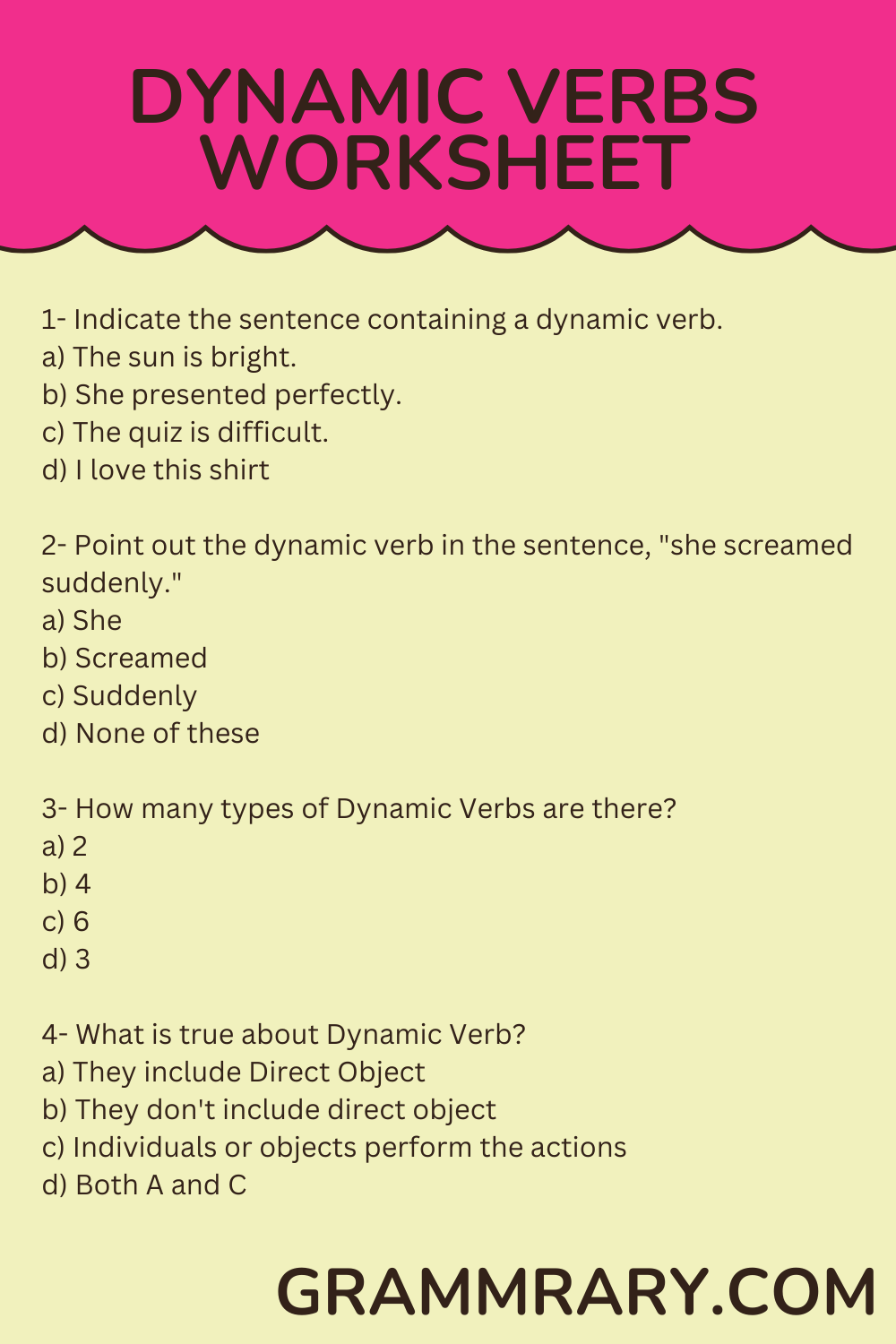 Dynamic Verbs and its Types, Examples, Usage, and Worksheet - grammrary.com