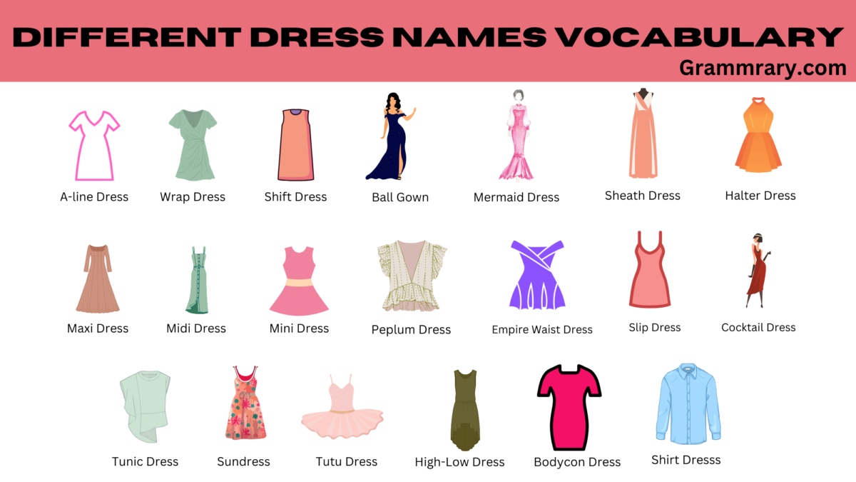 Different Dress Names Vocabulary in English with images grammrary