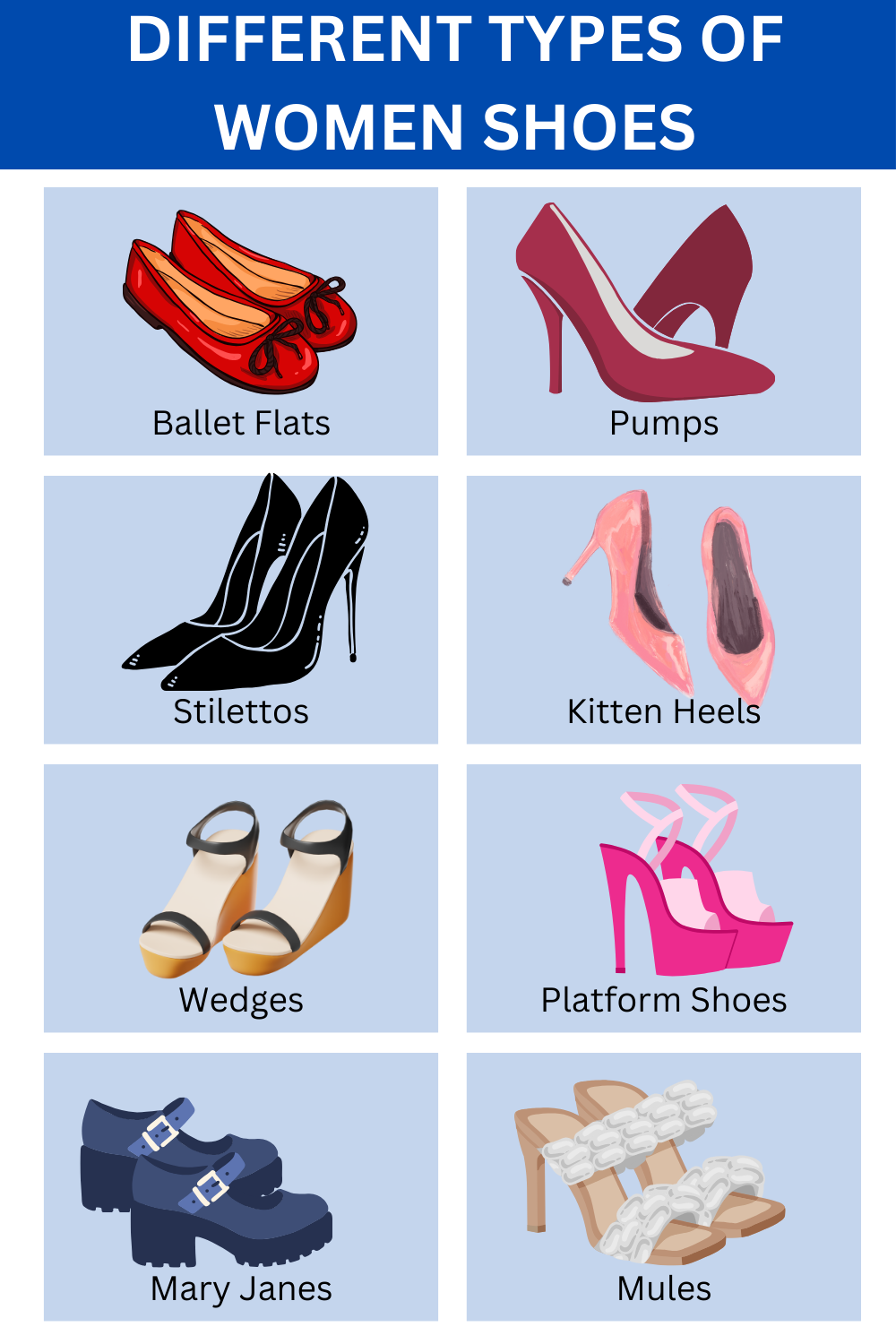 different types of Women shoes vocabulary