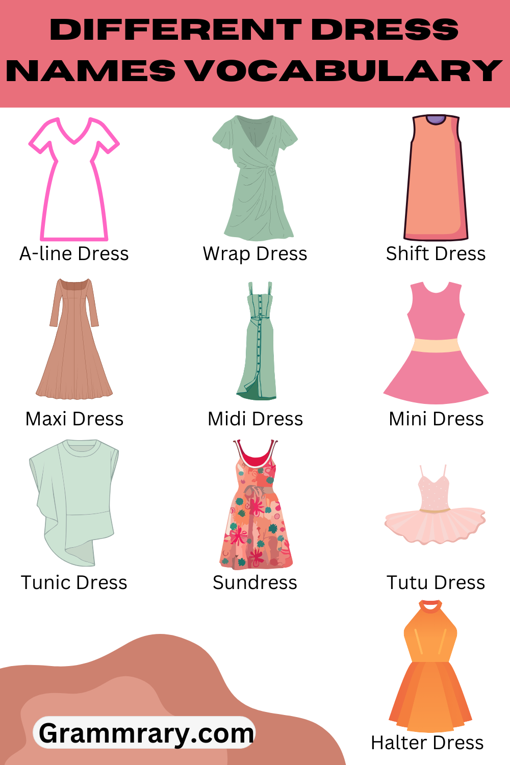 Different Dress Names Vocabulary in English with images grammrary