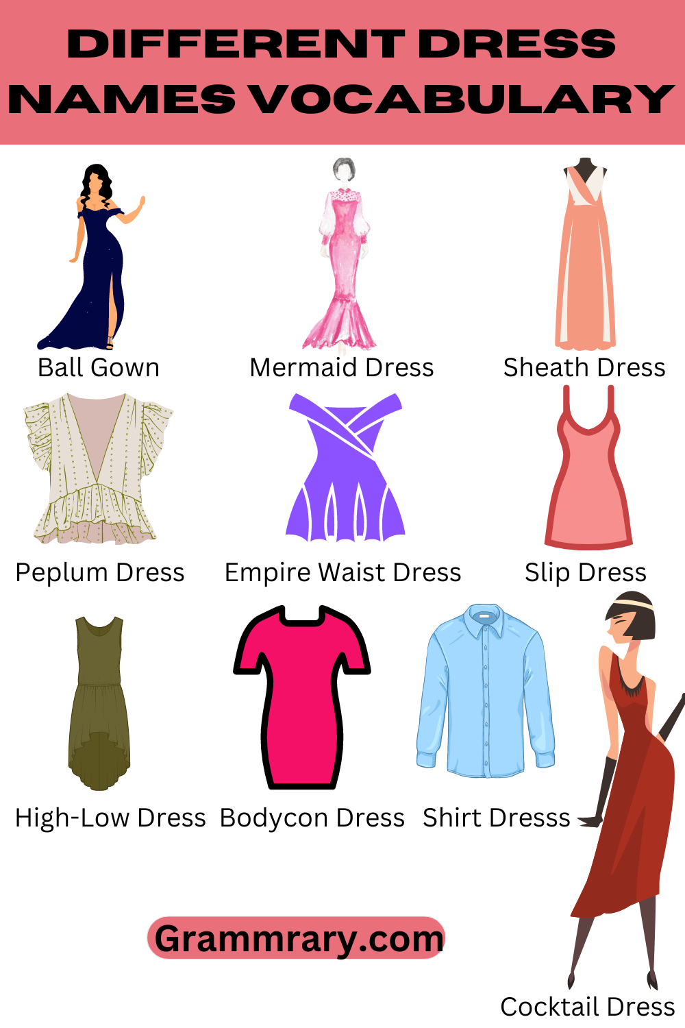 Different Dress Names Vocabulary in English with images grammrary