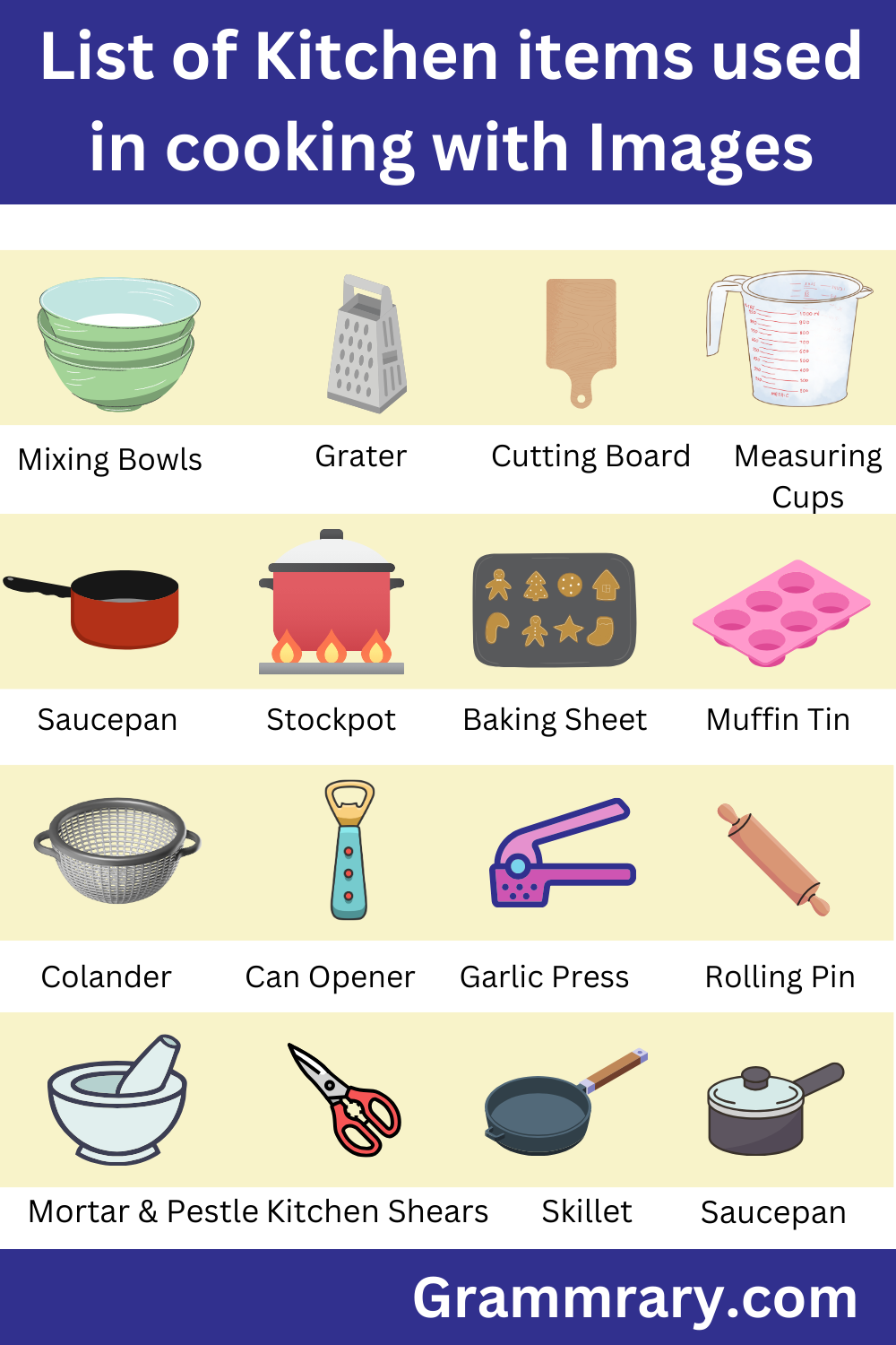 List of Kitchen items used in cooking