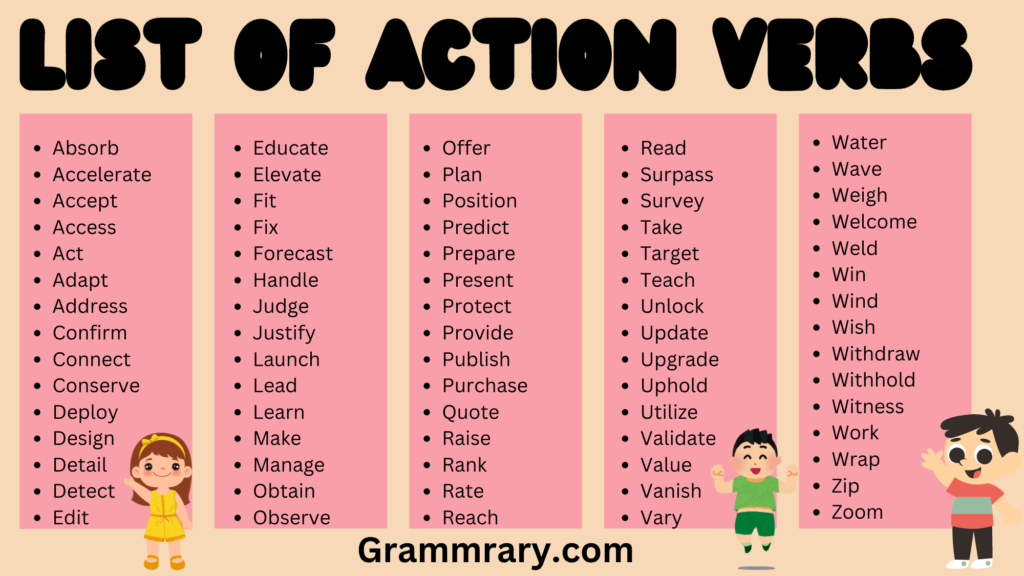 A to Z List of Action Verbs in English - grammrary.com