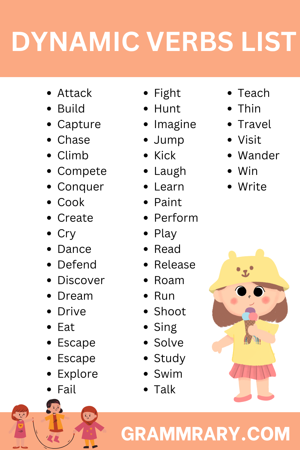 Dynamic Verbs and its Types, Examples, Usage, and Worksheet - grammrary.com