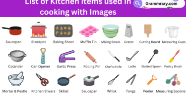 List of Kitchen items used for cooking with images