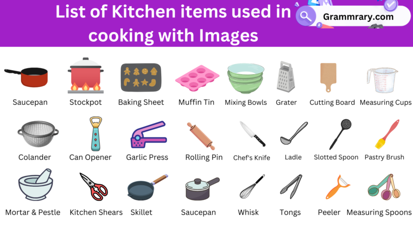 List of Kitchen items used for cooking with images