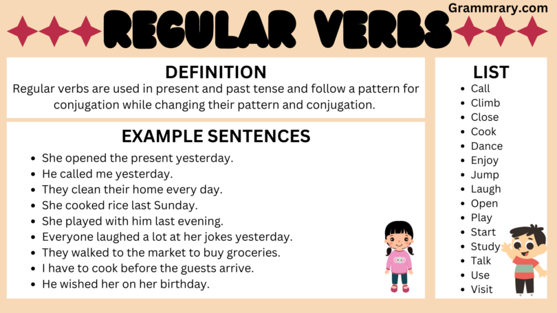 Regular verbs types with definition and examples.