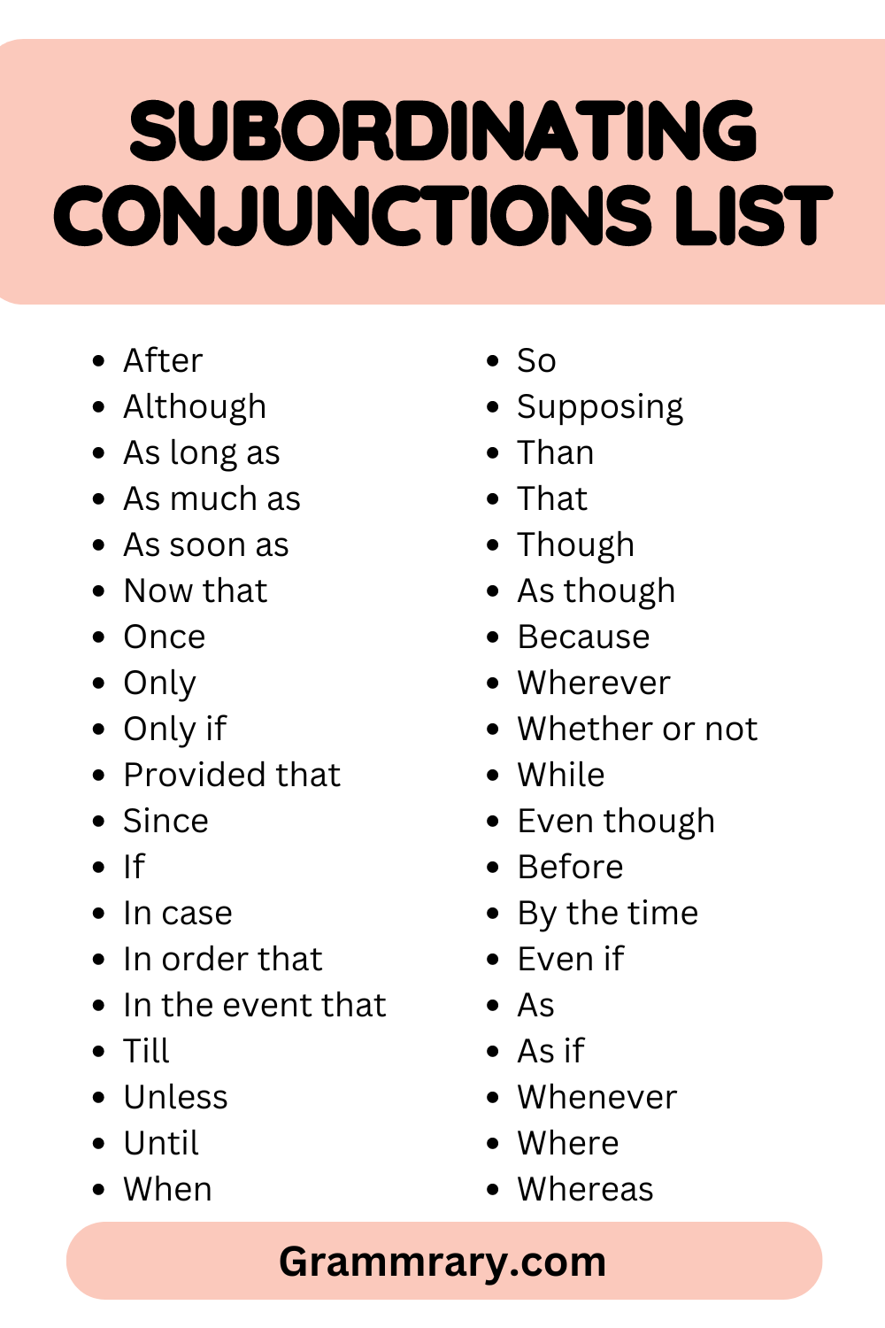 Subordinating Conjunctions List