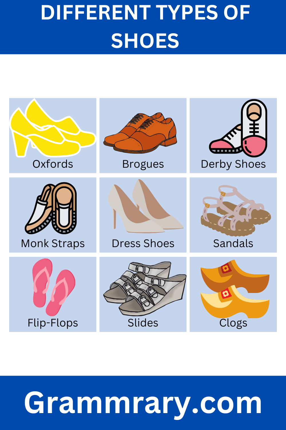 Different types of shoes vocabulary