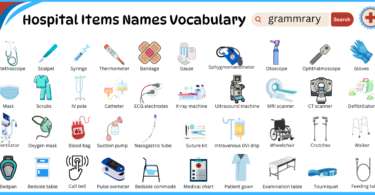 Hospital Items Names Vocabulary with their Pictures