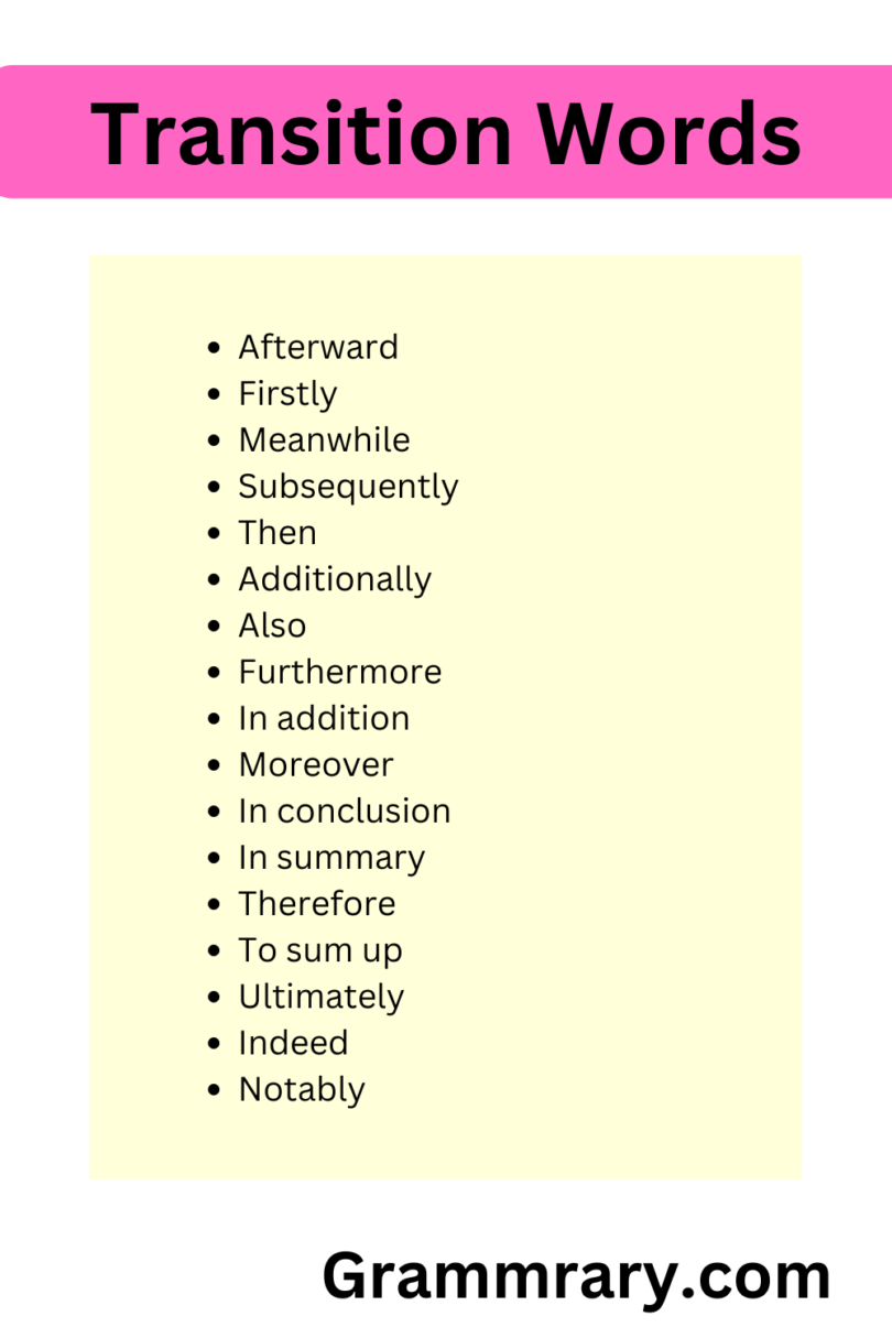 Transition Words | Function, Usage, and List - grammrary.com