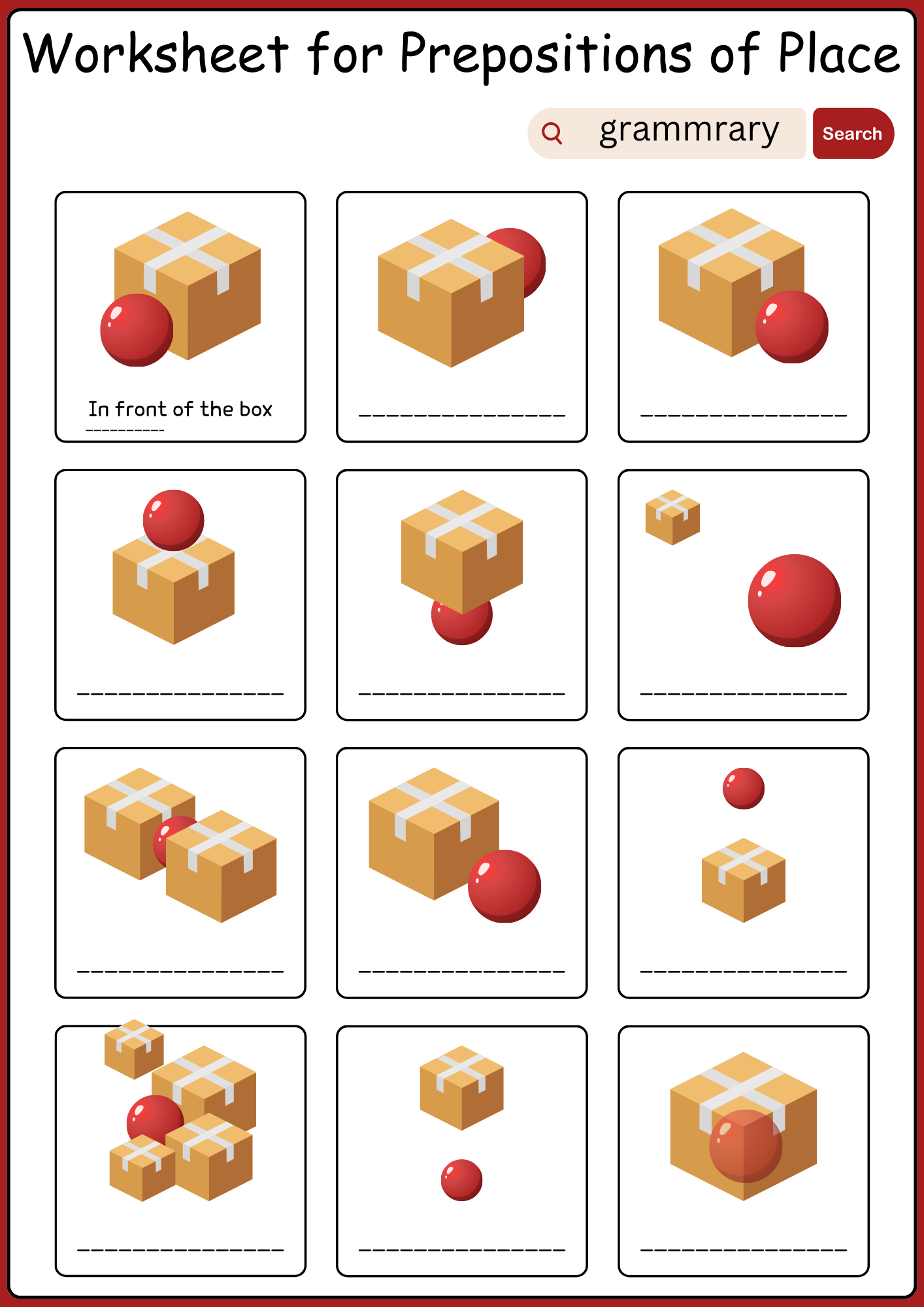 Worksheet for Prepositions of Place