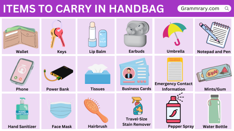 List of items to carry in handbag