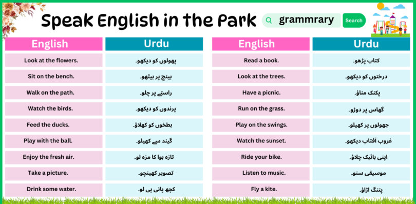 Speak English in the Park | English To Urdu Sentences