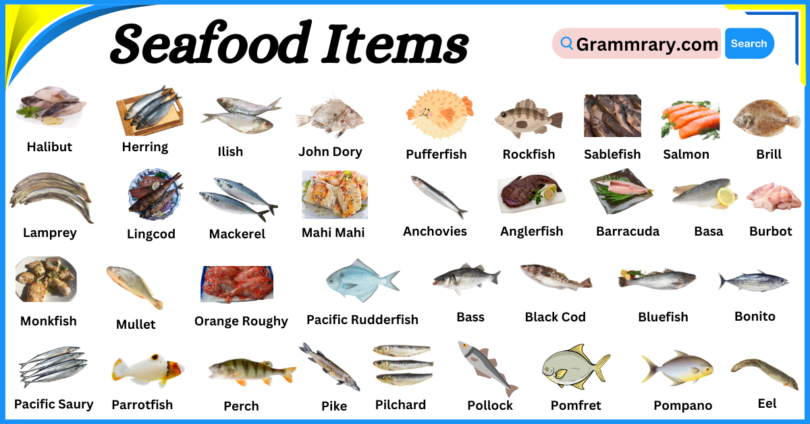 Types of Seafood Items Names in English