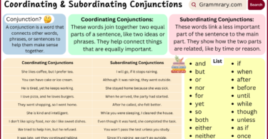 Coordinating and Subordinating Conjunctions definition and Example